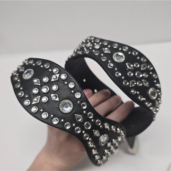 Christine Alexander Black Leather Swarovski Rhinestones Western Belt Women\'s L main image 8